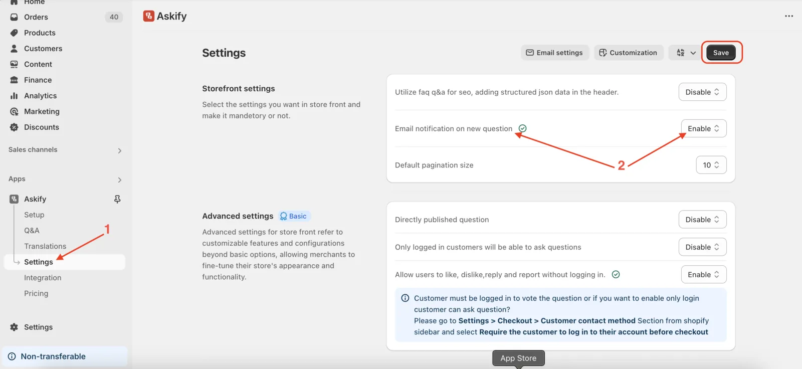 Enable disable email notification