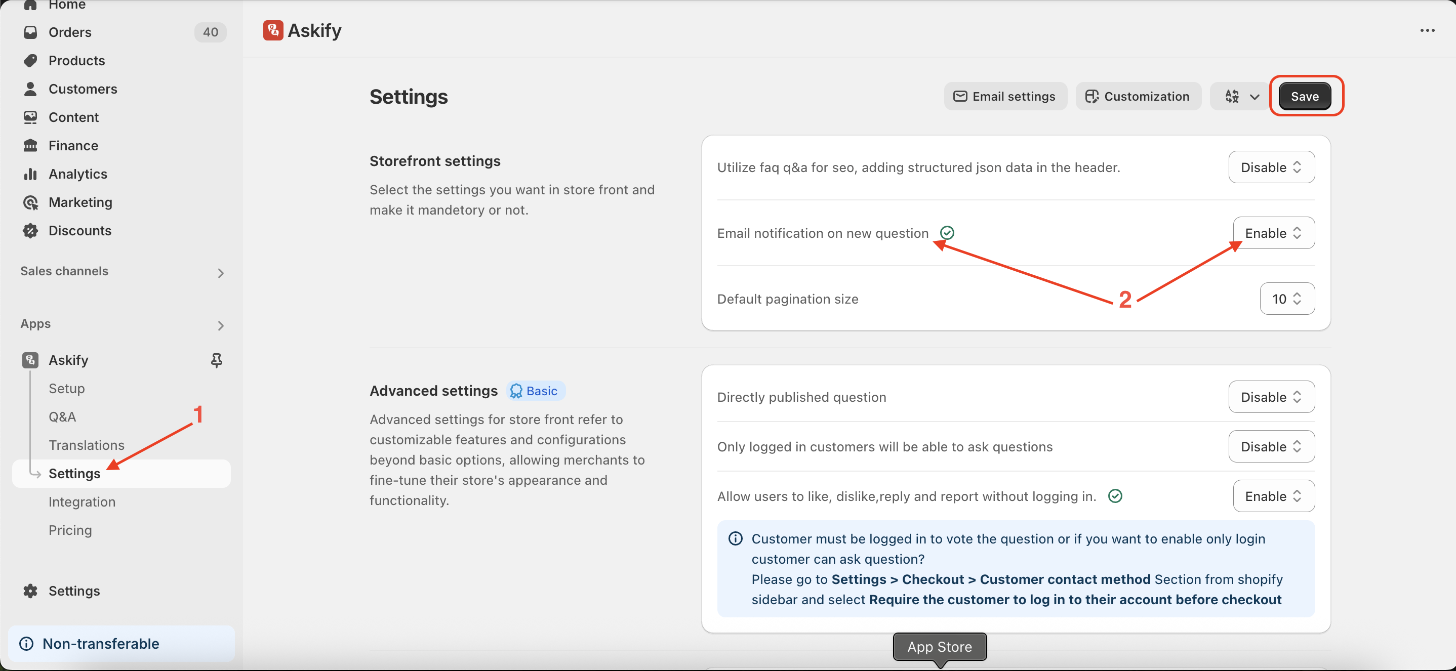 Enable disable email notification