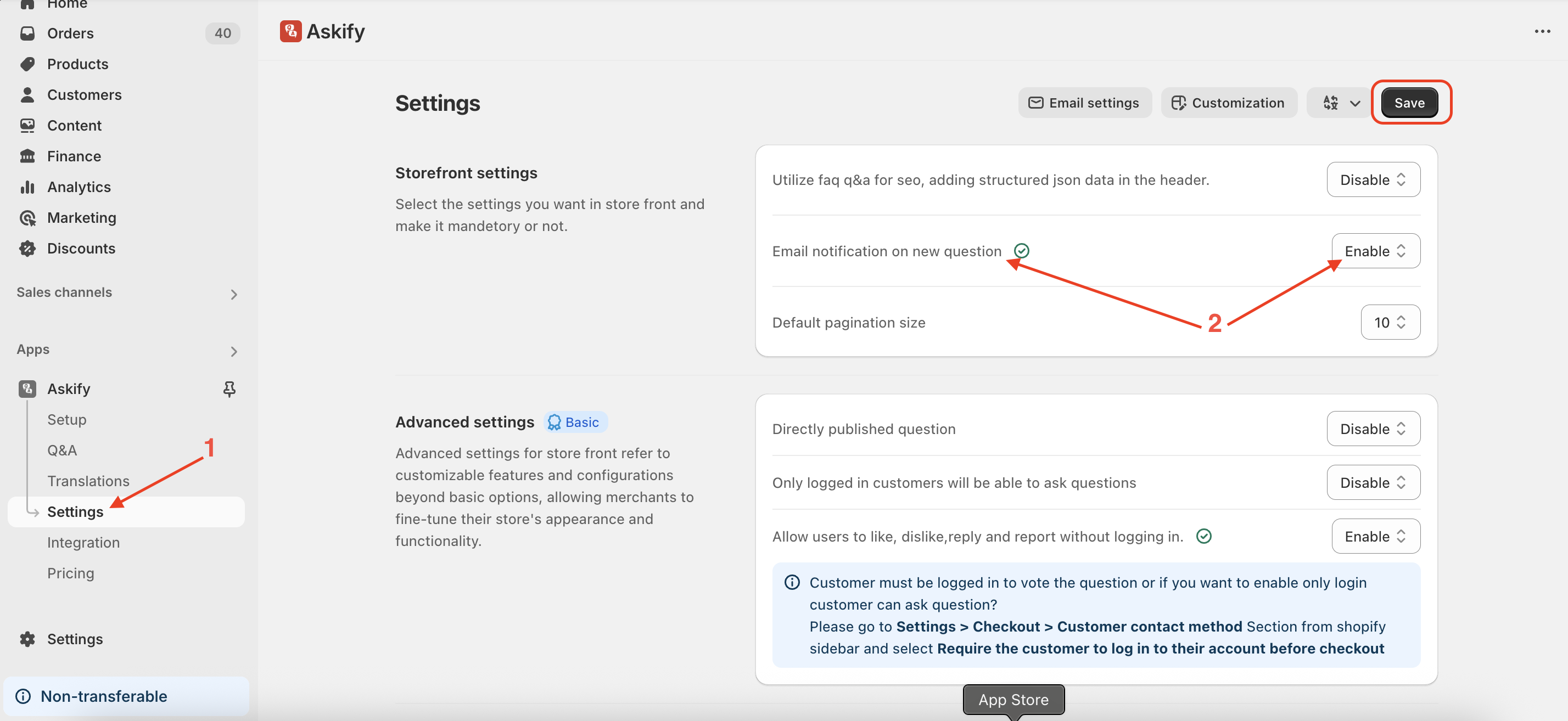 Enable disable email notification