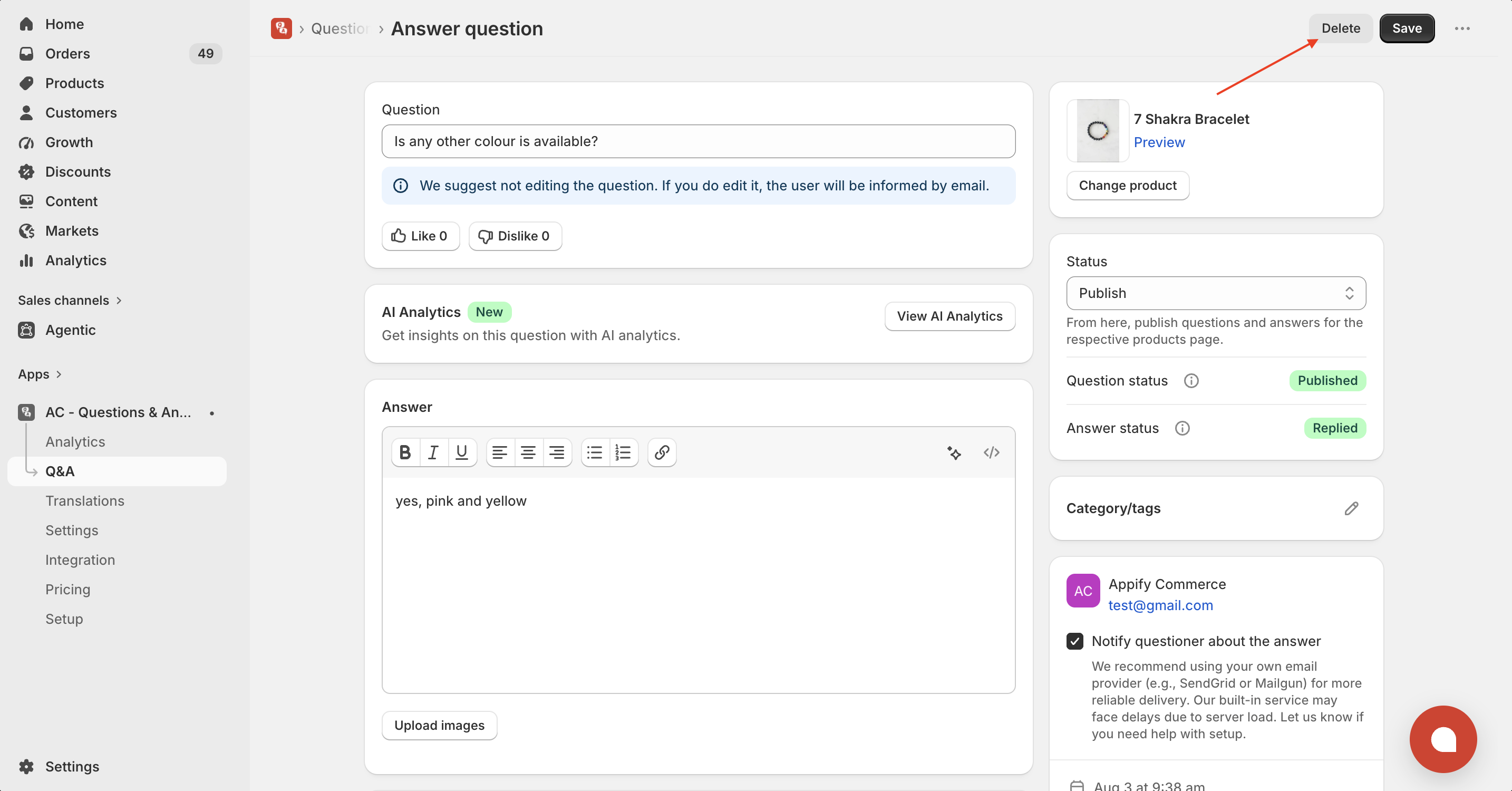 Single question delete 2