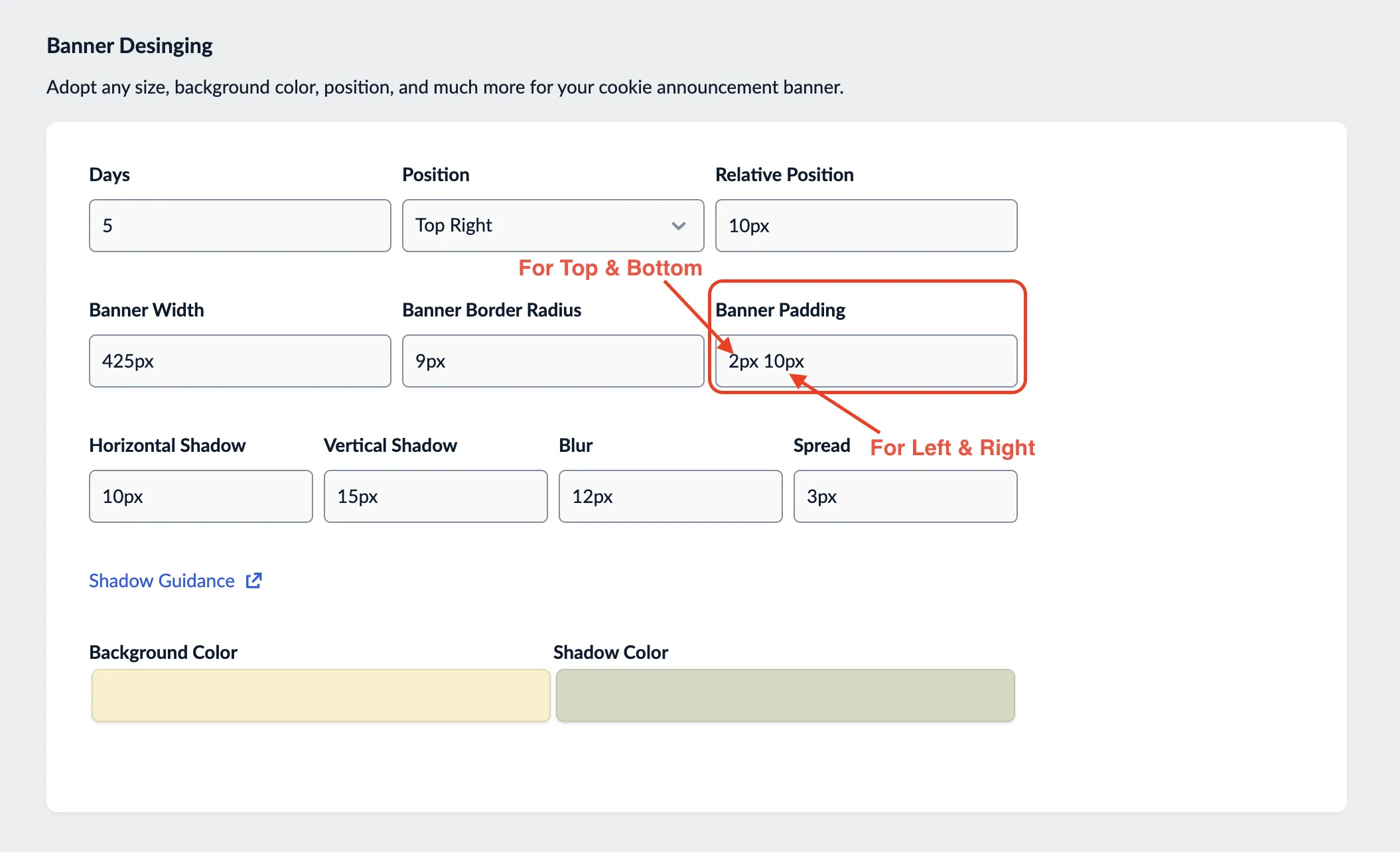 banner padding setting