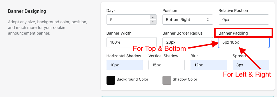 banner padding setting