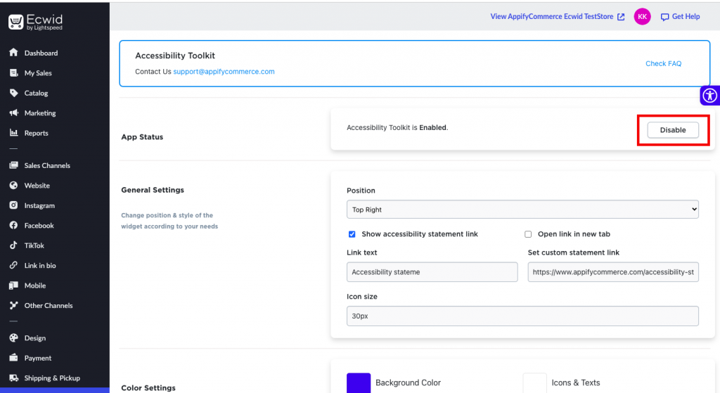 Setup Accessibility Toolkit App in Ecwid by Lightspeed