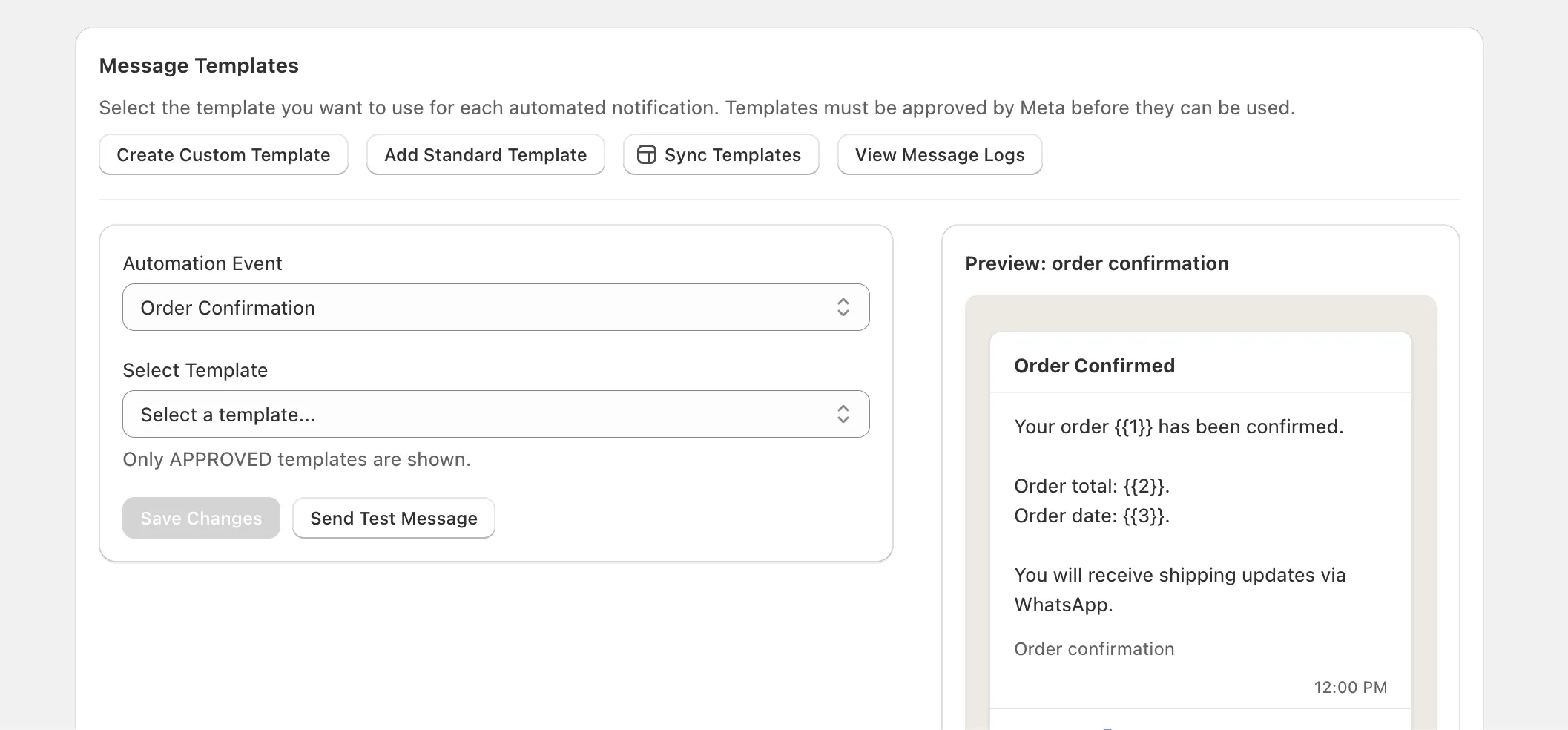 Templates page