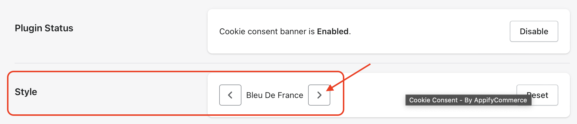 style of the cookie consent banner