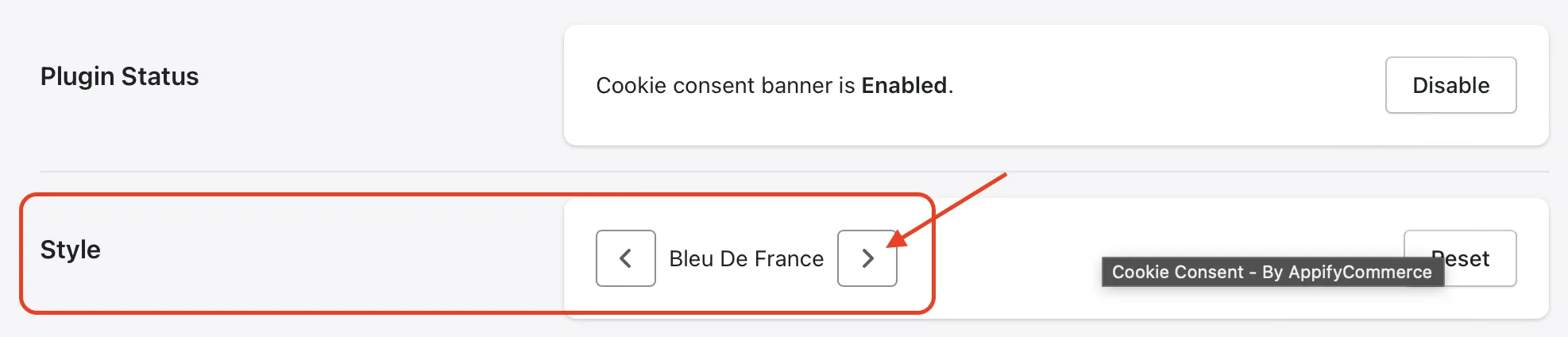 style of the cookie consent banner