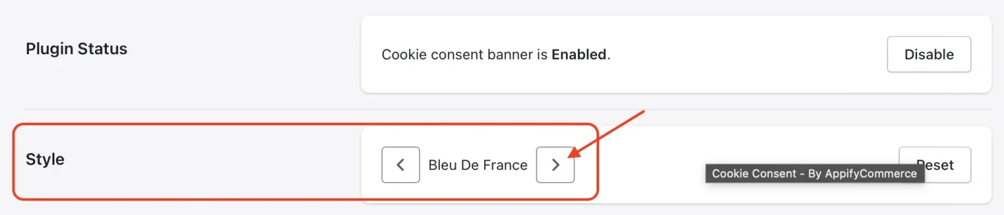style of the cookie consent banner
